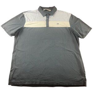 Travis Mathew Mens XL Polo Shirt Gray Colorblock Golf Navy Blue